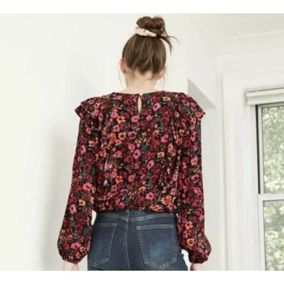 Wild Fable Red Floral Blouse Size XS Long Sleeve NWT - Picture 7 of 7